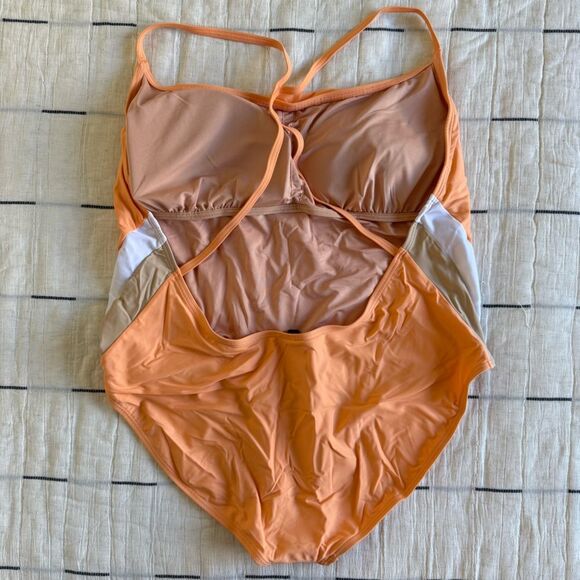NWT J. Crew Active Colorblock One-Piece - Bright Canteloupe Size 22 - Picture 3 of 11